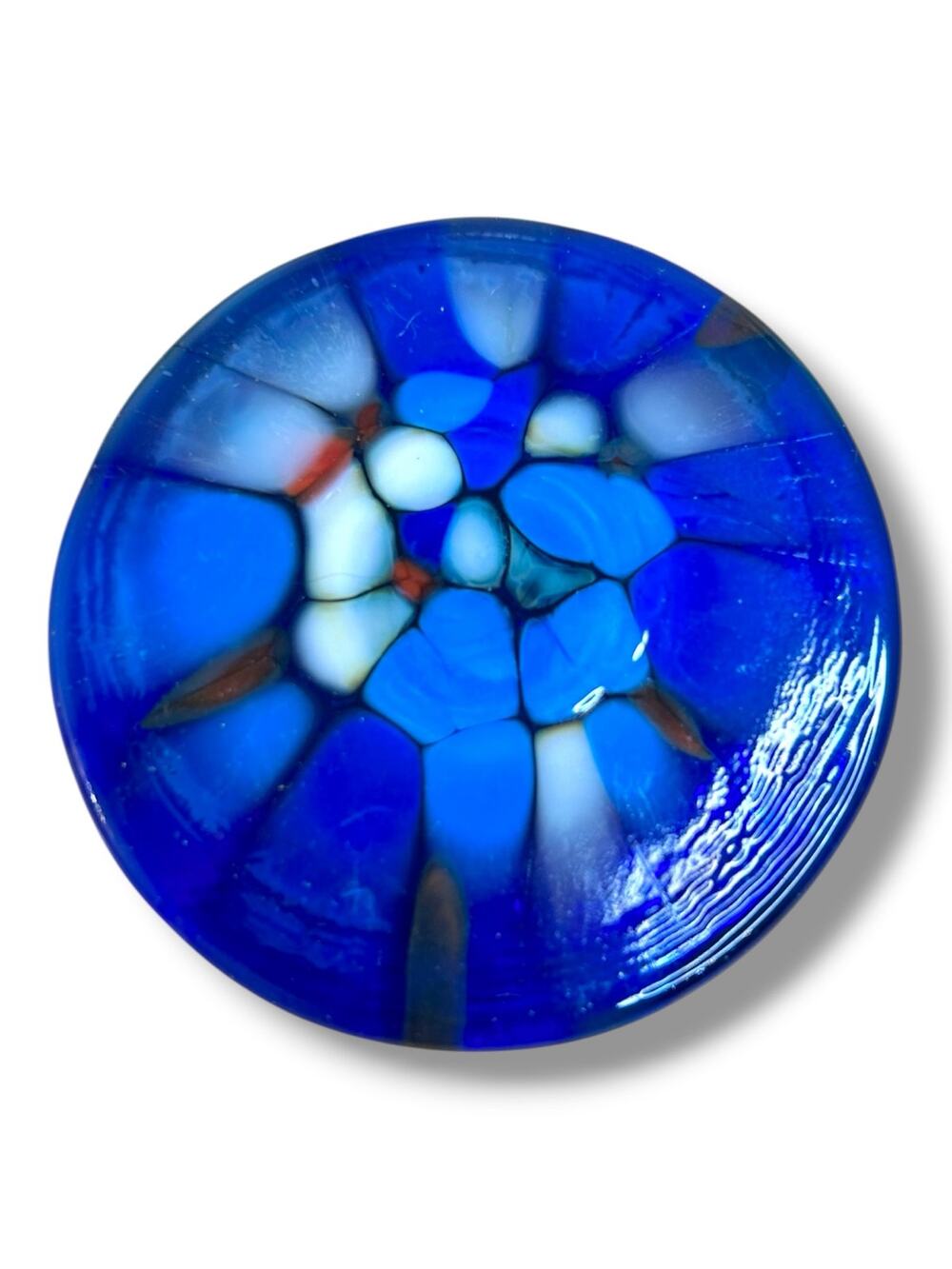 Vintage Art Glass Brooch Pin Vibrant Blue White Abstract Mosaic